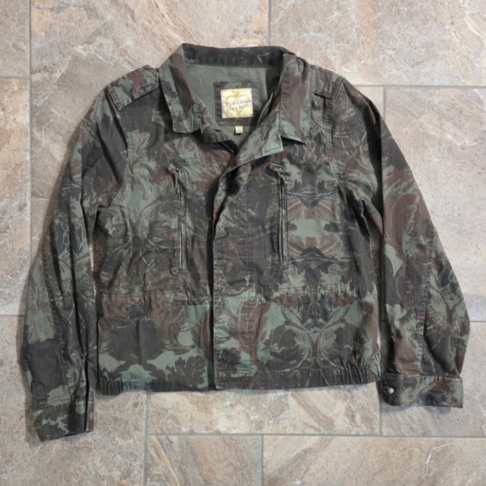 Princess Vera Wang Womens Camo Floral Utility Jacket Green Brown Large